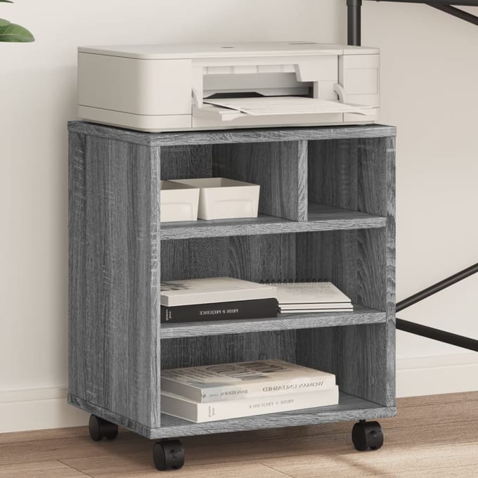 vidaXL - Printerkastje - met - wielen - 41x32x48 - cm - grijs - sonoma - eikenkleur