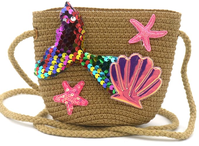 Kinder tasje - geweven - zeemeermin - bruin - 12,5x14,5x5,5 cm
