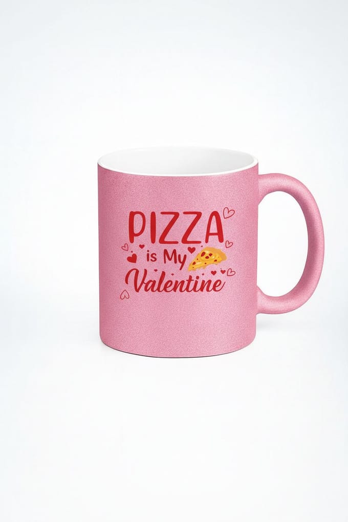 Roze Glitter Valentijn Mok 'PIZZA is My Valentine' met Pizza Slice - Grappig Cadeau