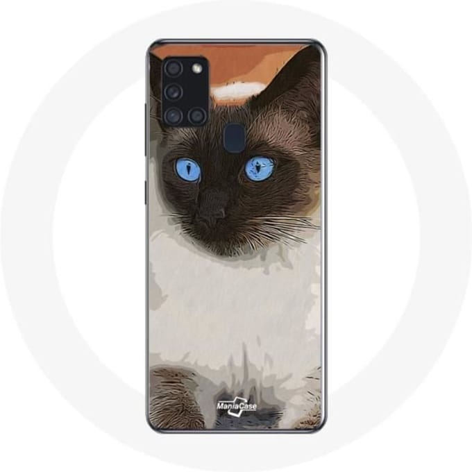 Samsung Galaxy A21S Hoesje Siamese Kat Zwart-wit Blauwe Ogen