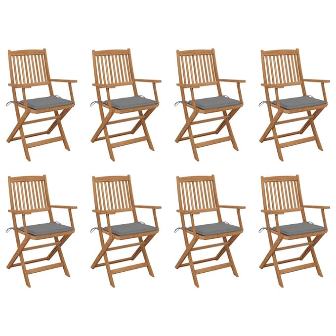vidaXL - Inklapbare - stoelen - 8 - st - met - kussens - massief - acaciahout