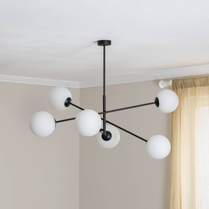 Emibig Hedensted grote hanglamp zwart met 6 witte glazen E14 - Perfecte verlichting voor elke ruimte
