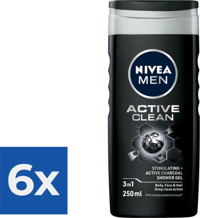 Nivea Men - Douchegel - Active Clean - 250 ml - Voordeelverpakking - 6 stuks