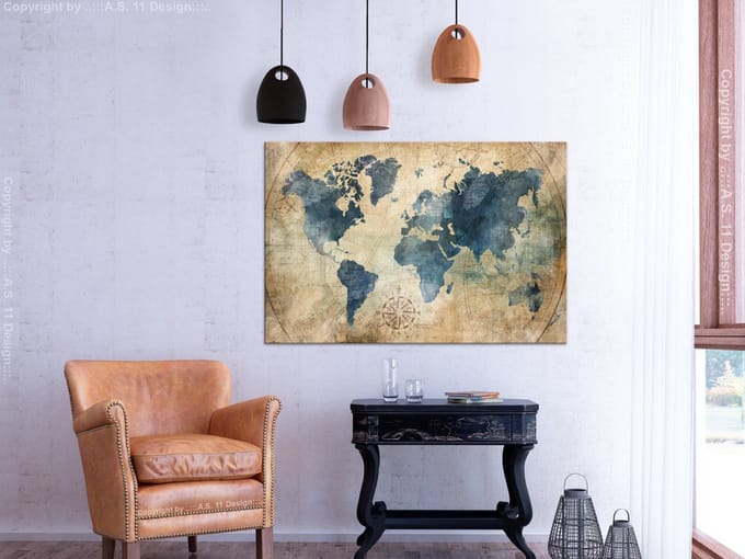 Schilderij - Retro map, wereldkaart
