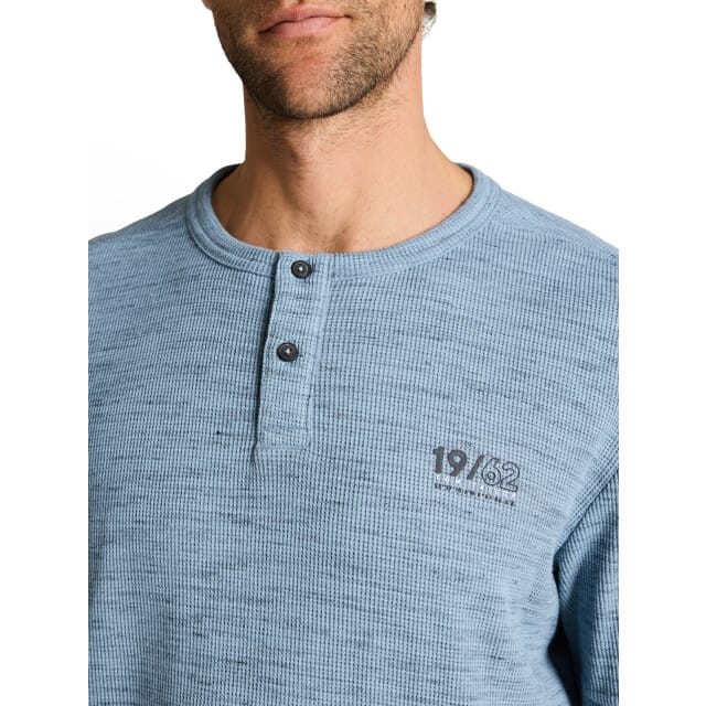 Tom Tailor - Henley T-shirt in gemêleerde look - Maat XXL - blue grey waffle inject