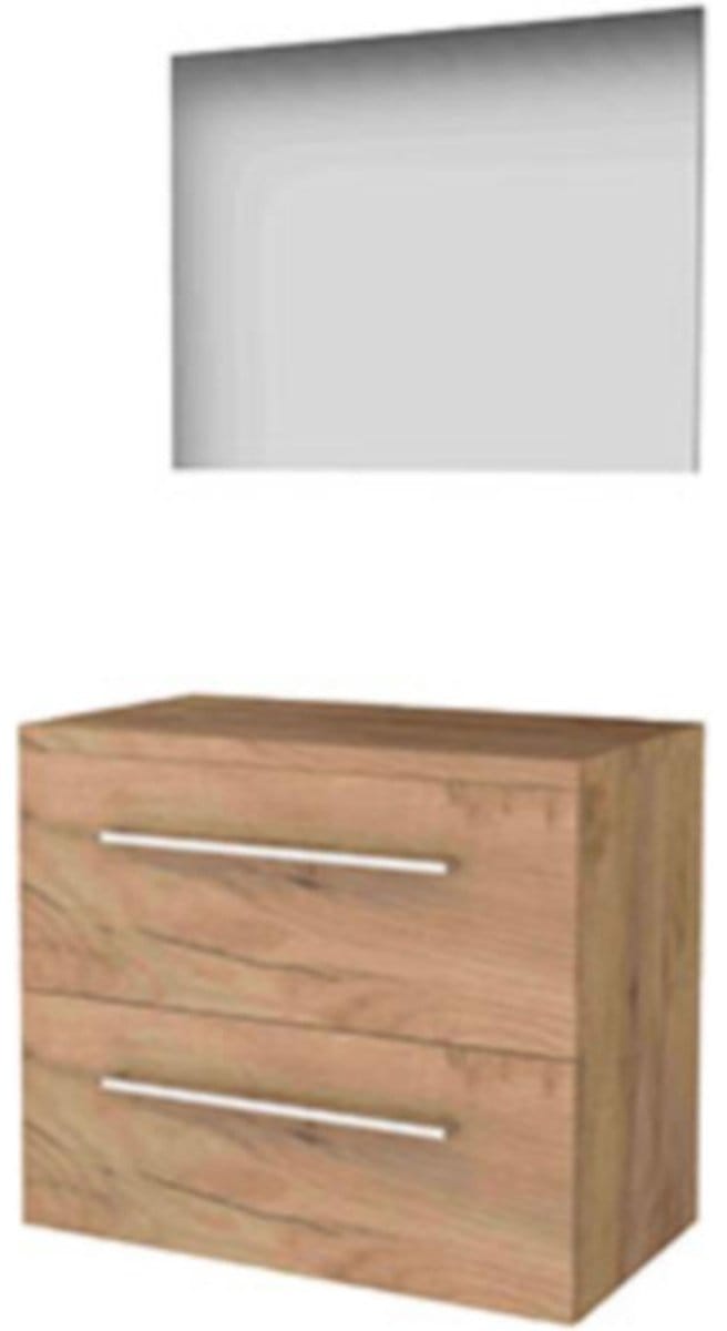 Basic-Line Basic 46 Badkamermeubelset - 80 x 46 cm - Met Grepen - 2 Lades - Wastafelblad - Spiegel - Whisky Oak