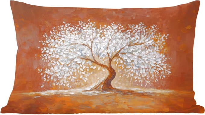 Sierkussens - Kussentjes Woonkamer - 50x30 cm - Abstract - Boom - Wit - Bladeren