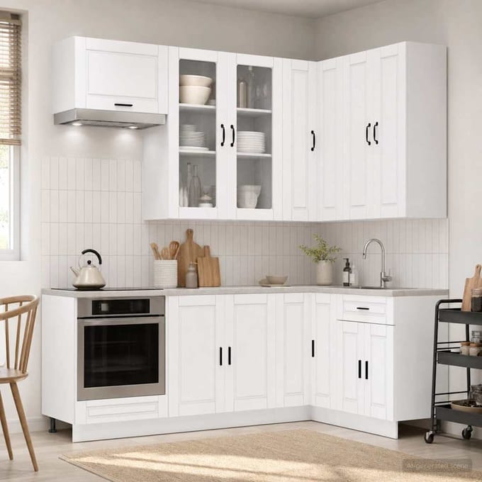 vidaXL - Keukenblok - PORTO - 8 - st - Wit - Bewerkt - hout