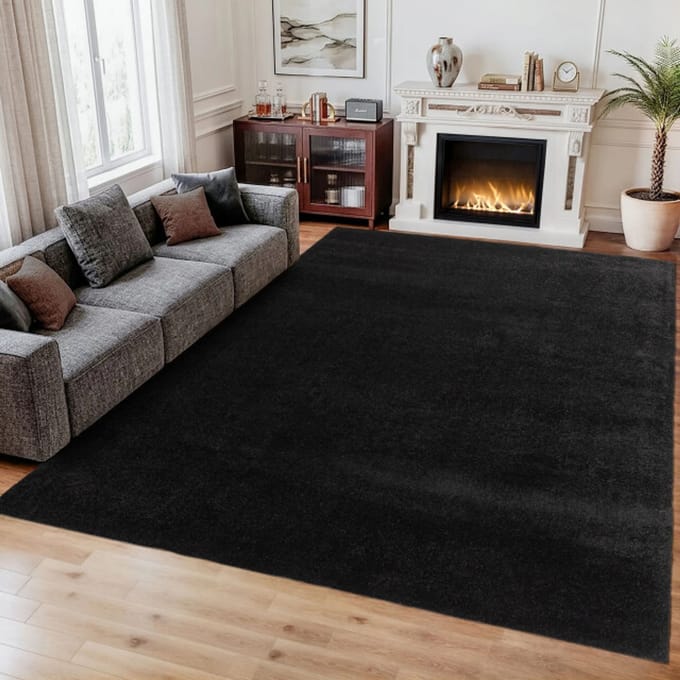 Comfy Soft - Effen Vloerkleed Wasbaar Uni Zwart- 400x500 CM