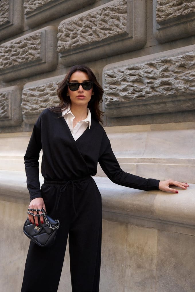 Touché Privé - Gebreide jumpsuit met elastische taille - Zwart - Dames