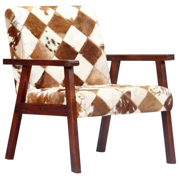 vidaXL - Fauteuil - echt - geitenleer - wit - en - bruin