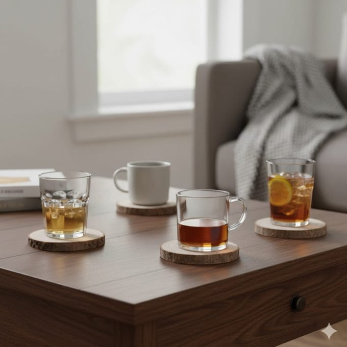 Excellent Houseware Onderzetters - bruin - 8x - 8 cm - hout - glazen onderleggers - coasters