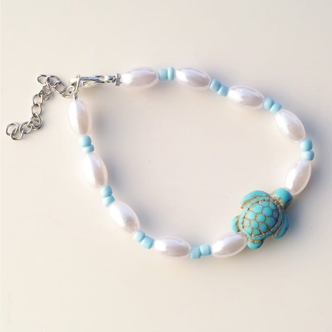 Parelarmband met schildpad - blauw