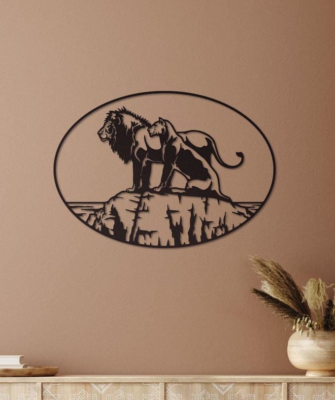 Wanddecoratie dieren | Leeuwen koppel - M (28x40cm)