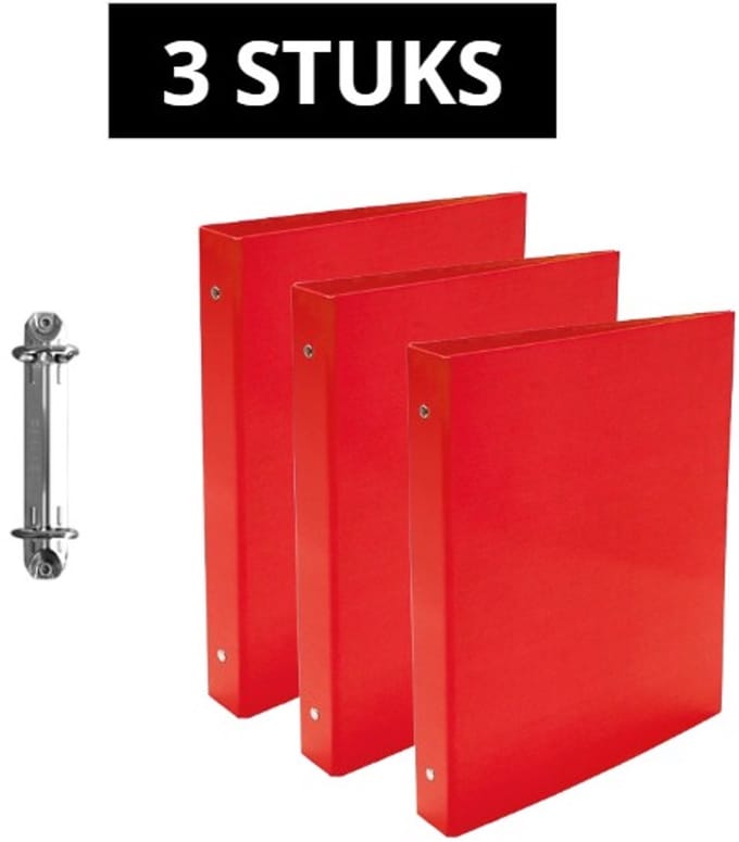 SOHO - Ringband A4 – 2-rings - D-mechaniek – 40 mm Rug – Rood – 3 Stuks
