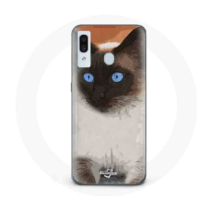 Coque pour Samsung Galaxy A20 Siamois Noir et blanc Yeux Bleus