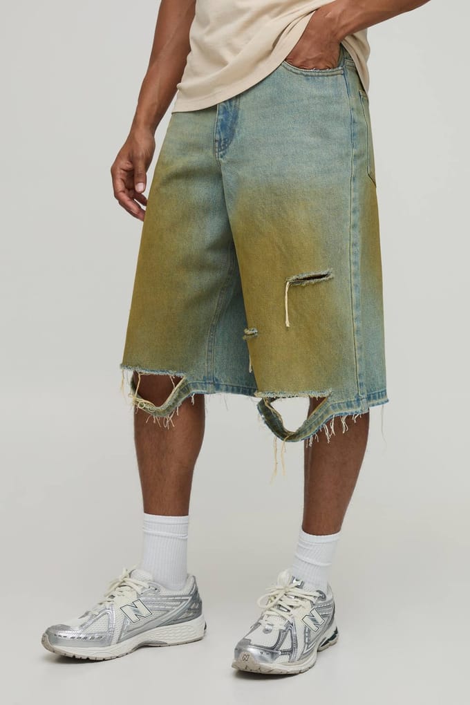 Getinte Longline Jorts Met Ruwe Zoom | Light Blue | Size 32