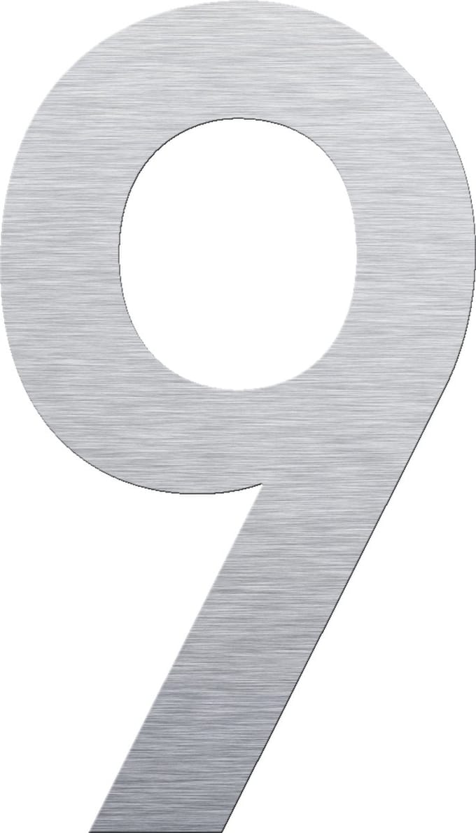 Huisnummer 20 cm - Nummer 9 - RVS mat geborsteld