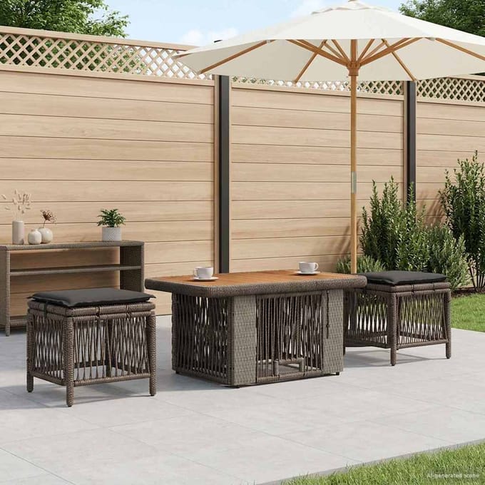 vidaXL - Tuin - Eettafel - Set - 3 - st - Grijs - en - Donkergrijs - poly - rattan