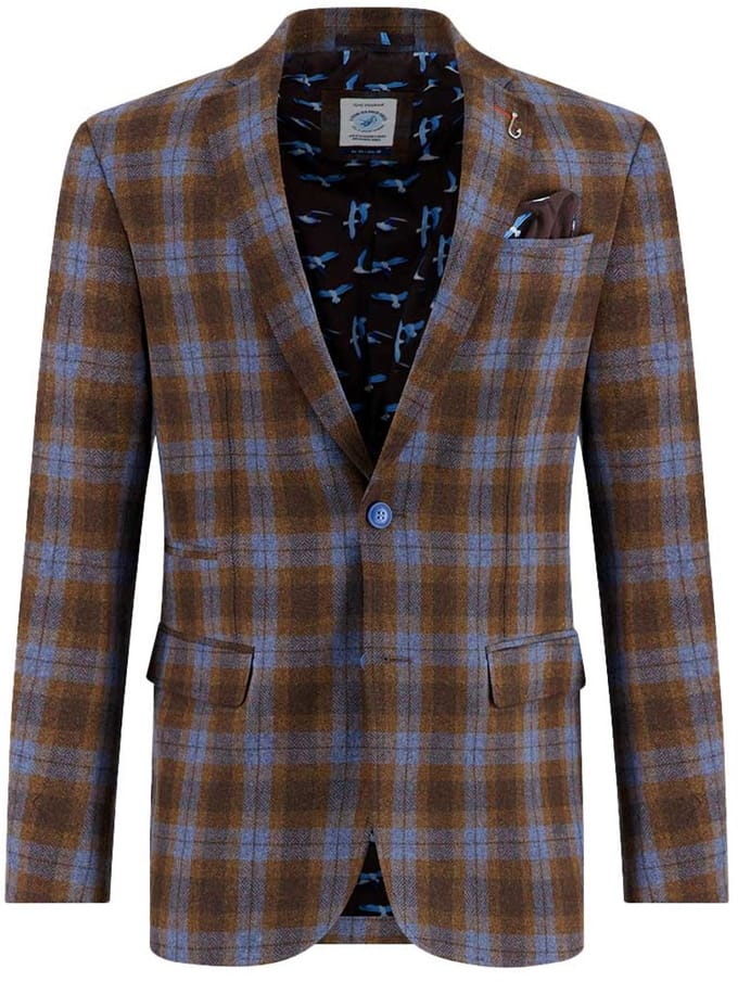wollen A Fish Named Fred colbert bruin geruit slim fit