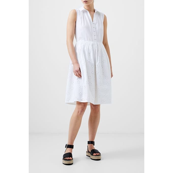 French Connection Sless Smock Broderie Mix Dress White Größe: 8 | Midikleider Outlet | Damen | Weiß