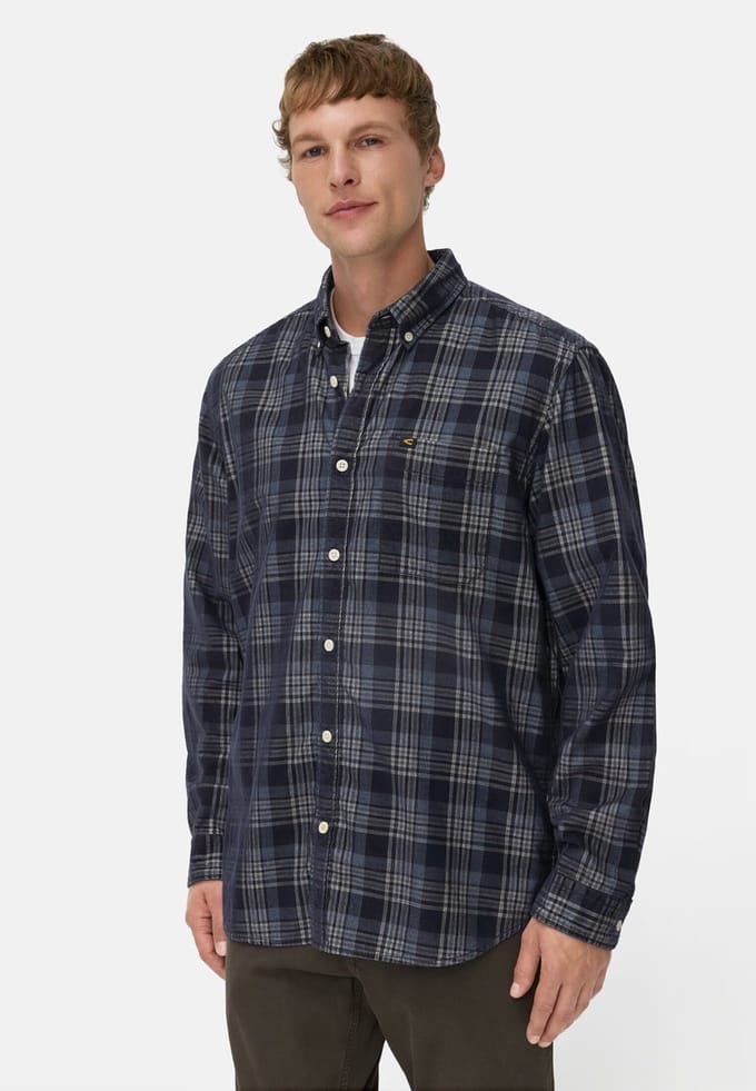 Camel Active Overhemd blauw wit geruit button-down collar