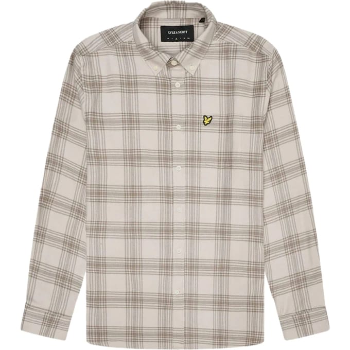 Lyle & Scott beige flanellen overhemd met tonale ruit en lange mouwen