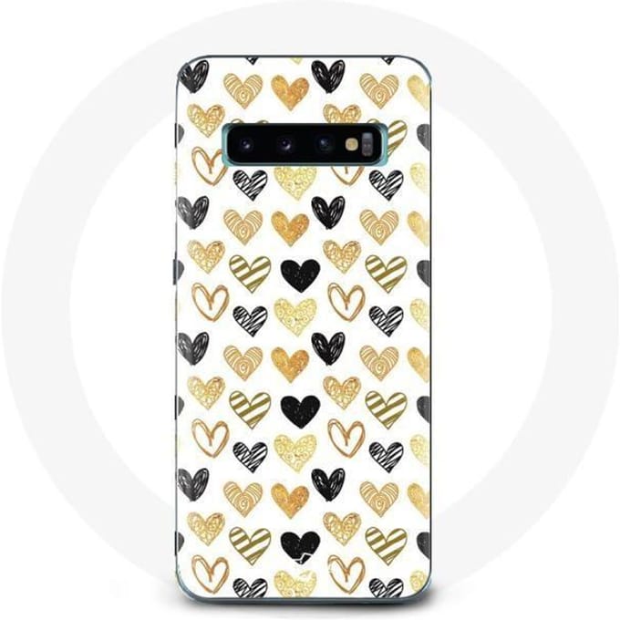 Coque pour Samsung Galaxy s10 plus Fond de texture abstraite coeurs noir jaune et gris