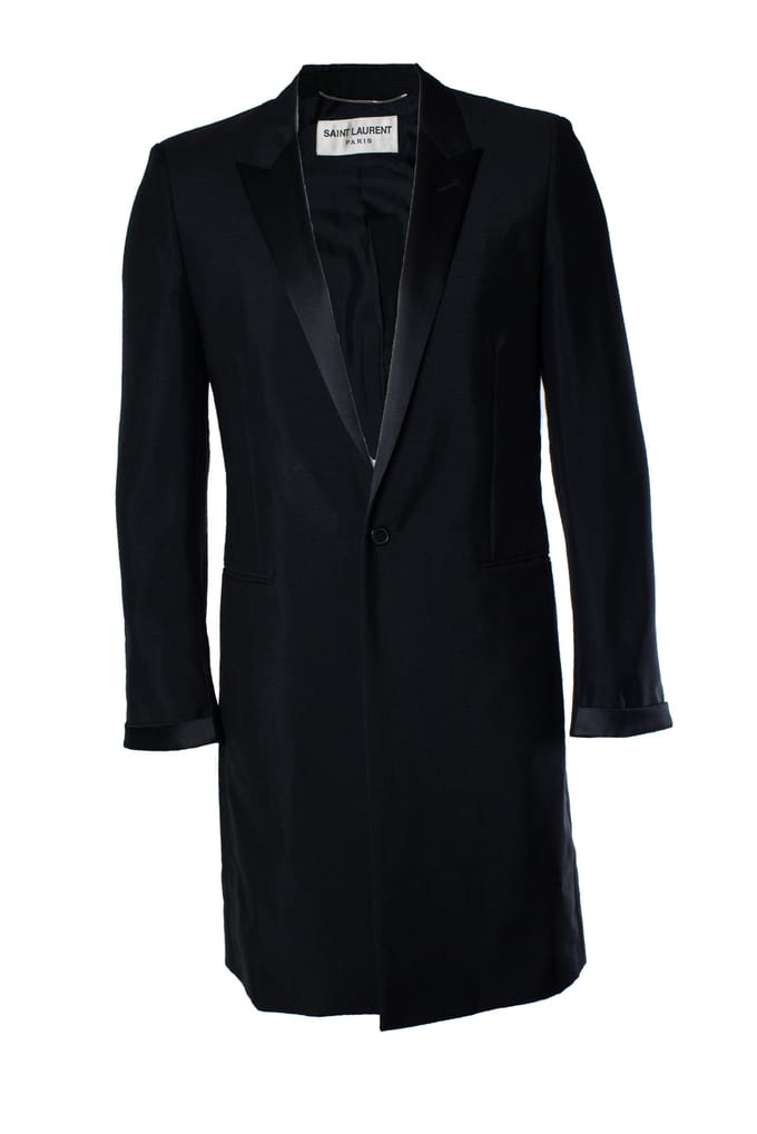 Saint Laurent, zwarte blazerjas met glanzende revers