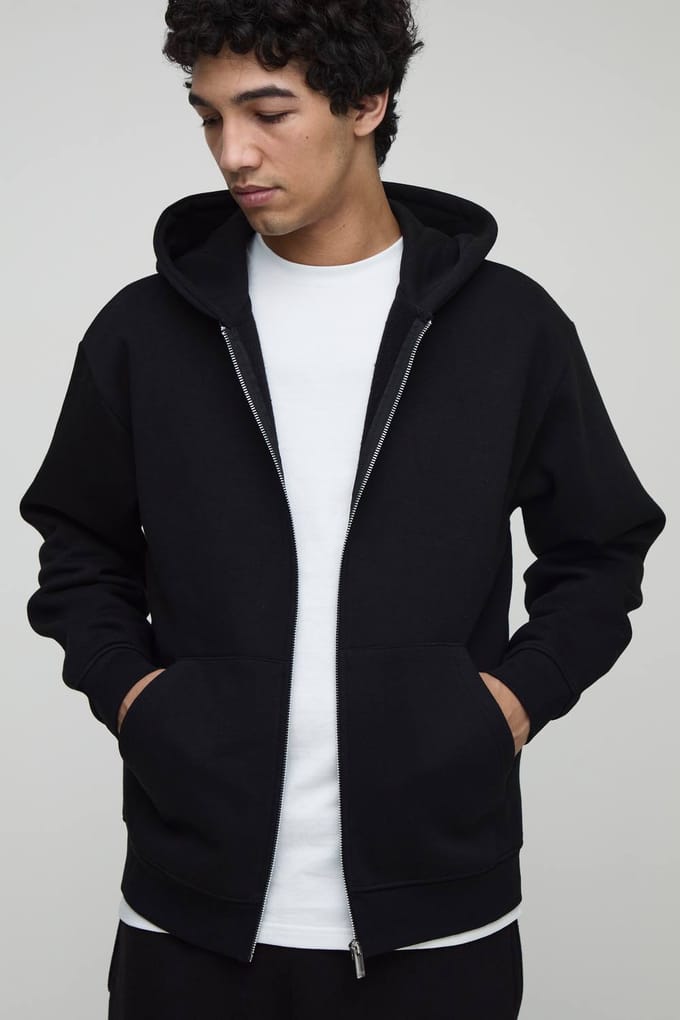 Basic oversized hoodie met ritssluiting | Black | Size Medium