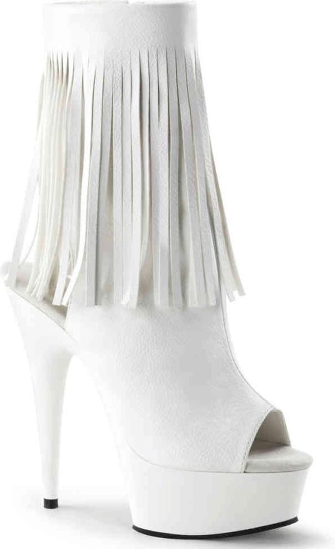 EU 35 = US 5 | DELIGHT-1019 | 6 Heel, 1 3/4 PF Open Toe/Heel Fringe Bootie, Side Zip