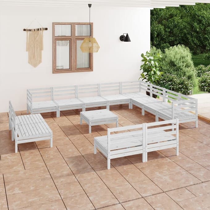 vidaXL - 13-delige - Loungeset - massief - grenenhout - wit