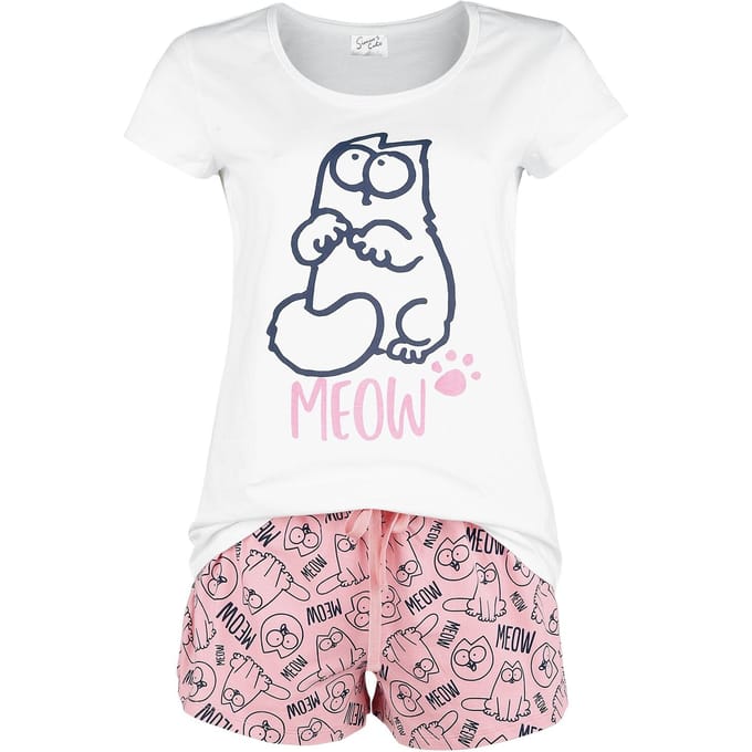 Simon's Cat Pyjama - Meow - S tot 3XL - voor Vrouwen - wit-roze
