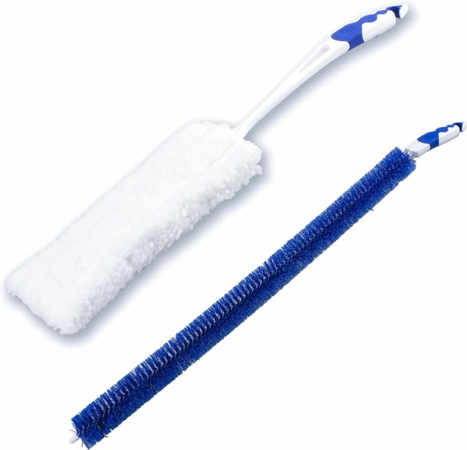 2- Delige verwarming radiator schoonmaakset - flexibel - blauw/wit - microvezel en radiator borstel 60 cm - kunststof