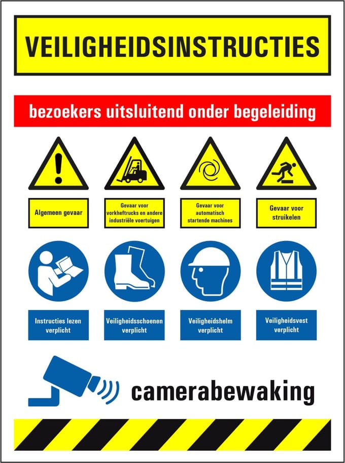 Bezoekers uitsluitend onder begeleiding sticker 280 x 210 mm