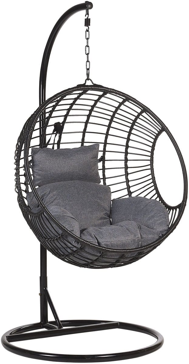 ASPIO - Hangstoel met standaard - Zwart - PE rotan