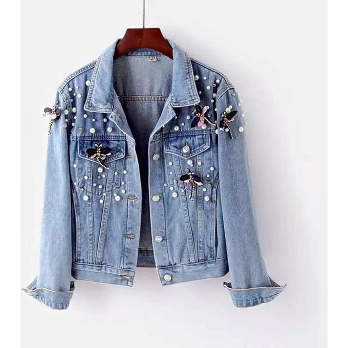 Mode geborduurd denim jasje dames losse korte student temperament all-match M gray