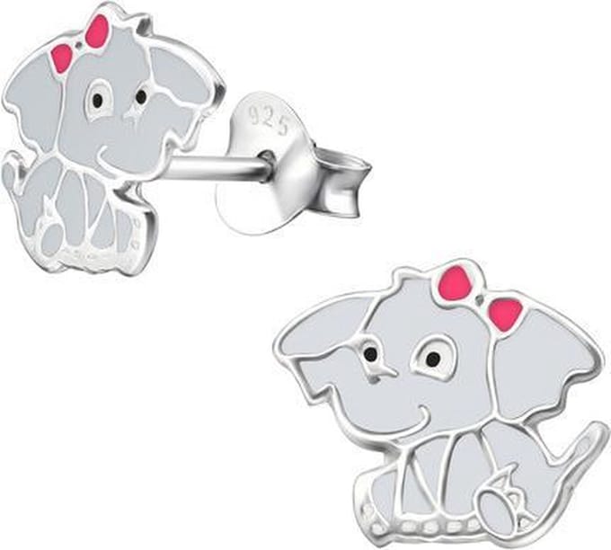 Princess Oorbellen Olifant - 925 Zilver E-Coating - Dier - 9x10mm
