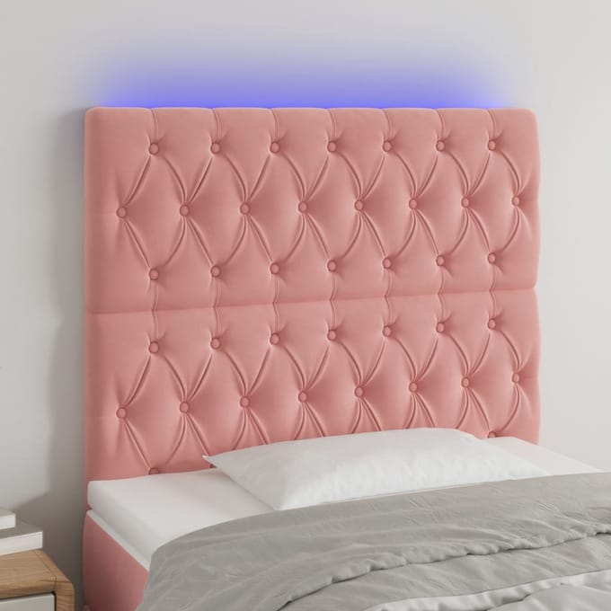 vidaXL - Hoofdbord - LED - 90x7x118/128 - cm - fluweel - roze