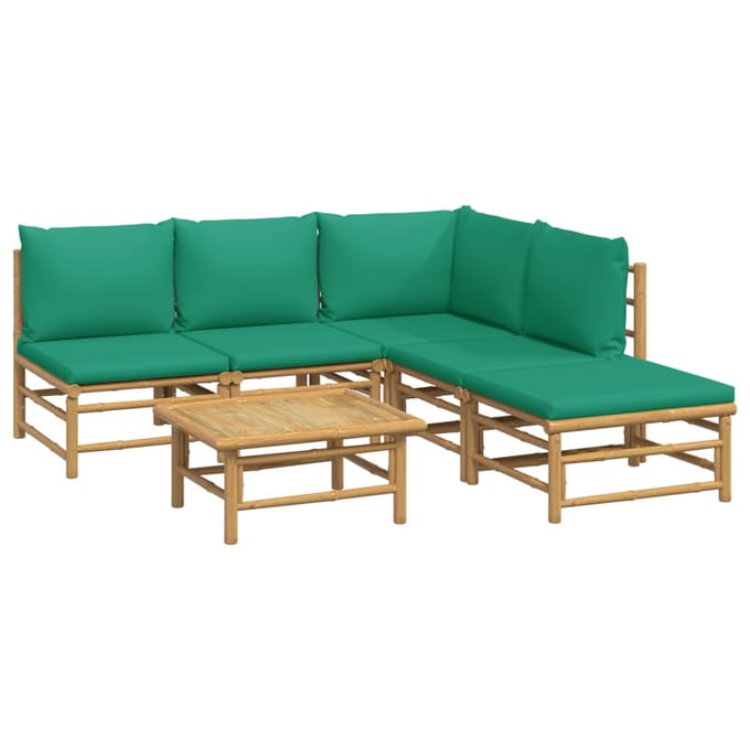 vidaXL - 6-delige - Loungeset - met - kussens - bamboe - groen
