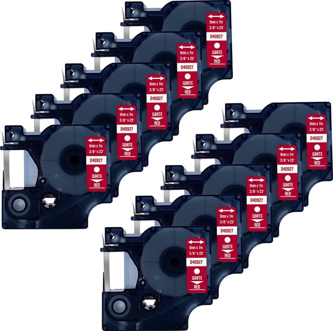 DULA Dymo D1 40927 Compatible label tape - 10 lettertapes - Wit op rood - 9mm x 7m