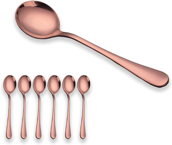 6 stuks RVS roségoud verguld Ronde Soeplepels,Dinerlepel