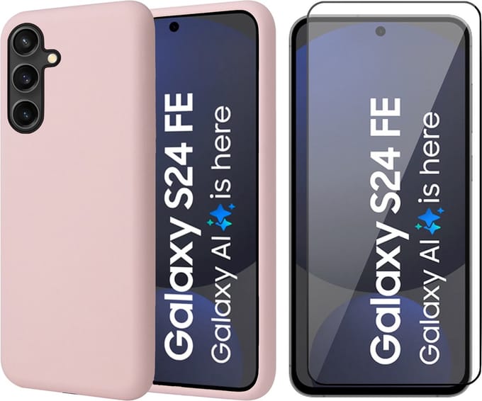 Hoesje geschikt voor Samsung Galaxy S24 FE - Screenprotector Volledig Dekkend Glas - Mat Back Case Roze
