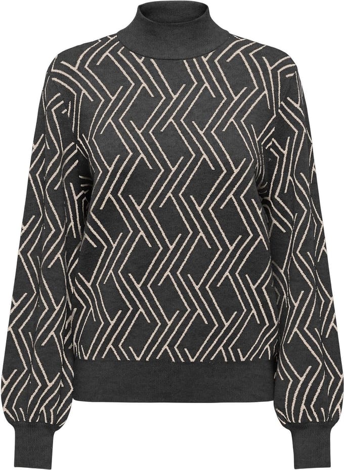 ONLY ONLANNY LS JQ O-NECK KNT Dames Trui - Dark Grey Melange Whitecap Gray