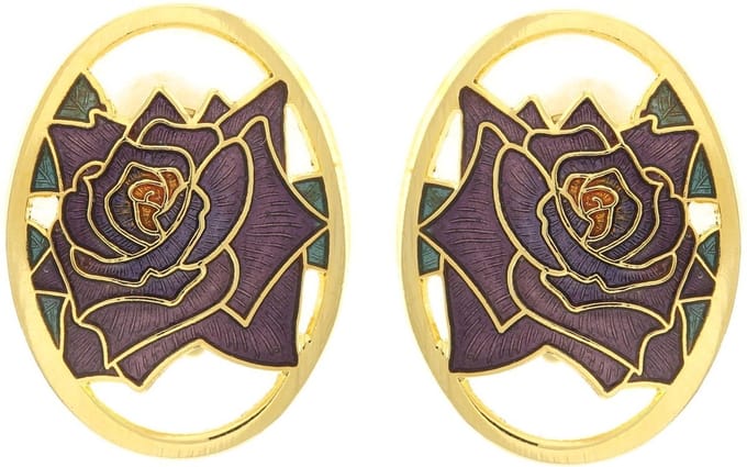 Behave - Oorclips dames - roosmotief - paars - 3 cm