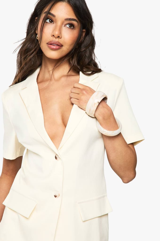 boohoo Dames Tailored Short Sleeve Structured Playsuit | Cream | Maat: 8