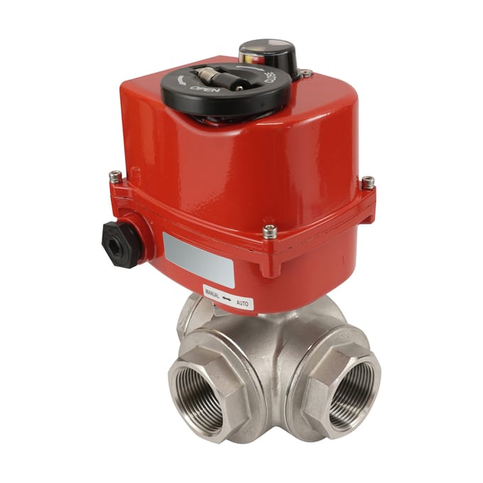 1/4 inch binnendraad 3-Weg RVS Modulerende Kogelkraan (T-bore) 24 V AC/DC - BL3SAT-014-AG-540-B-DPS