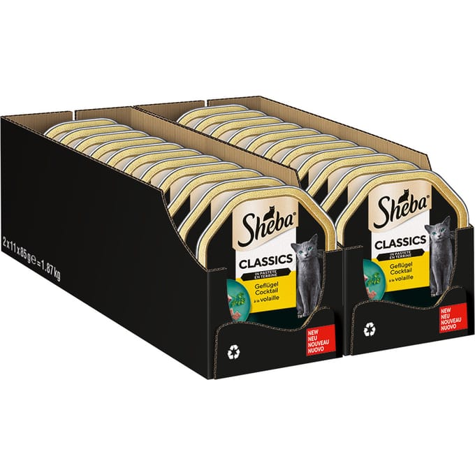44x85g Kuipjes in paté Gevogelte Cocktail Sheba Kattenvoer