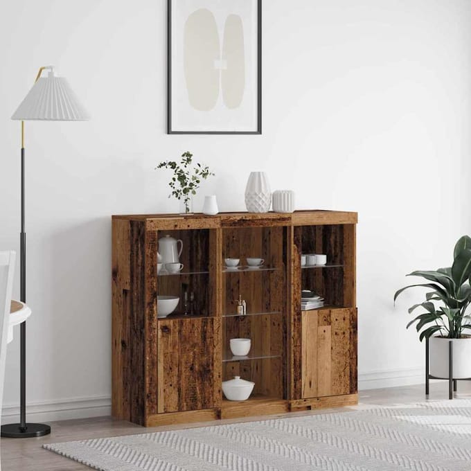vidaXL - LED - Dressoir - Oudhout - 123 - x - 37 - x - 100 - cm - Bewerkt - hout