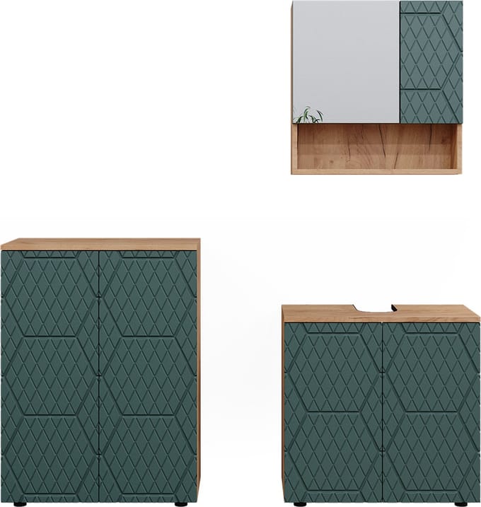 Vicco Badkamermeubel set Irma, Groen/Goudkleurig Eiken, 3-delig